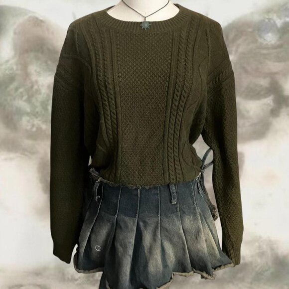Oversized khaki green BDG indie knit fall sweater - Picture 8 of 8